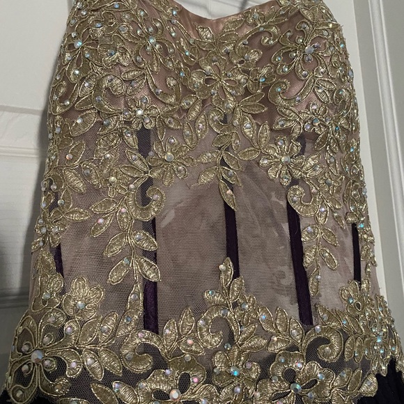 Windsor Gold Bustier Eggplant Tulle Prom Dress - Picture 6 of 10